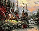 DoMyArt DIY Oil Painting, Paint By Number Kit - A Peaceful Retreat (Thomas Kinkade) 16X20 Inch