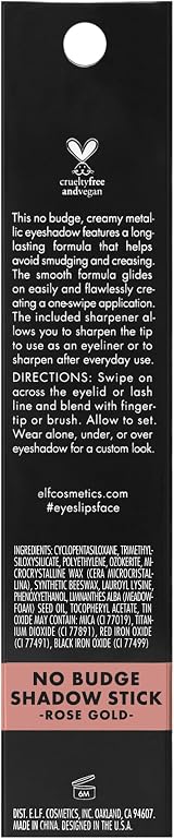 e.l.f. No Budge Shadow Stick Rose Gold 0.05 Oz Longwear Metallic view 5