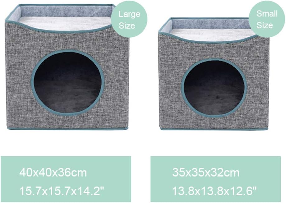 Tofern Foldable Cat House Cozy Cat Condo Reversible Cushion Cat Cube Scratch Resistant Cat Bed Cave Gray : Pet Supplies