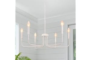 Rviezza French Country Chandelier, 6-Light Antique White Farmhouse Chandelier for Dining Room Lighting Fixtures Hanging, Industrial Modern Chandelier for Bedroom Foyer Kitchen Living Room Entryway