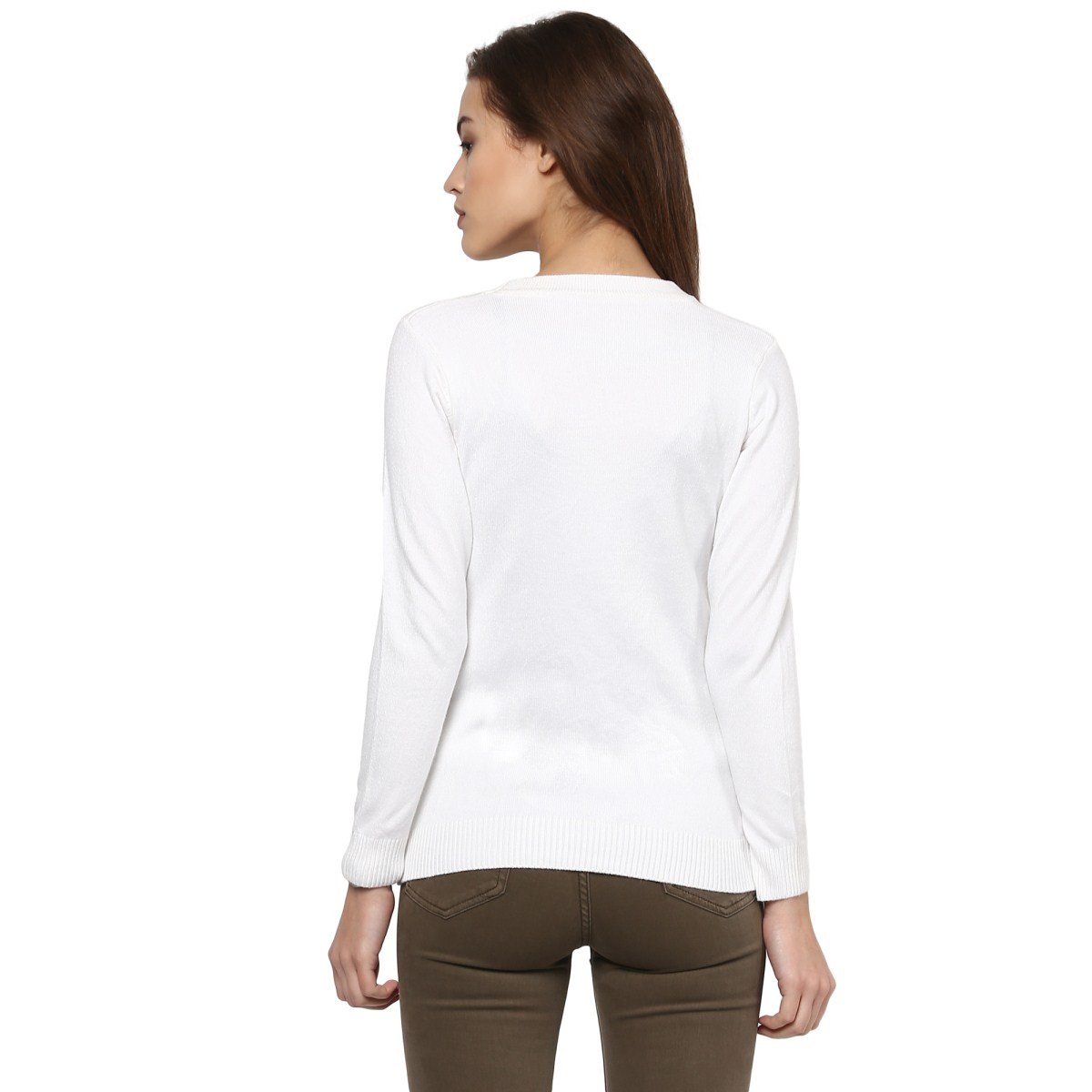 camey women's fashion stretchy round neck white long sleeve pullovers sweaters top