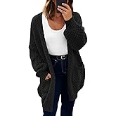 Saodimallsu Womens Oversized Open Front Cardigans Fall Chunky Knit Lantern Long Sleeve Sweater Coats with Pockets