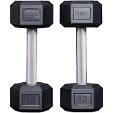 Rep Fitness Rubber Hex Dumbbell(s) - Singles (55LB +) and Pairs (5LB - 50LB) - Low Odor, Fully Knurled Handle