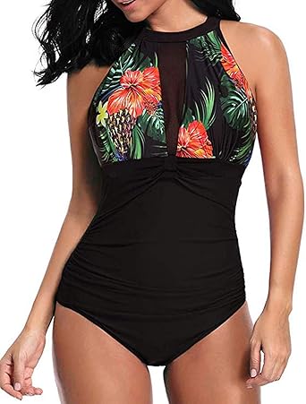high neck ruched swimsuit