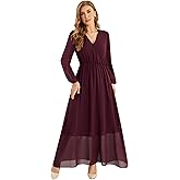 CYiNu Long Sleeve Maxi Dress for Women Chiffon V Neck Boho Floral Long Dress