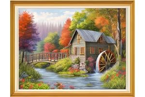 Joyhoor Cross Stitch Kits for Beginners Stamped Cross-Stitch Supplies Needlework preprint Embroidery Kits for Adults DIY Needlepoint Kits Embroidery Patterns 11CT-Beautiful Creek 16x20 inch