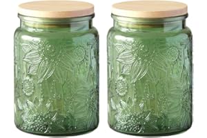 ANSQU Set of 2 Glass Jars with Lids, 700ml Vintage Glass Storage Jars, Cookie Jar Sugar Container for Kitchen Counter, Pantry