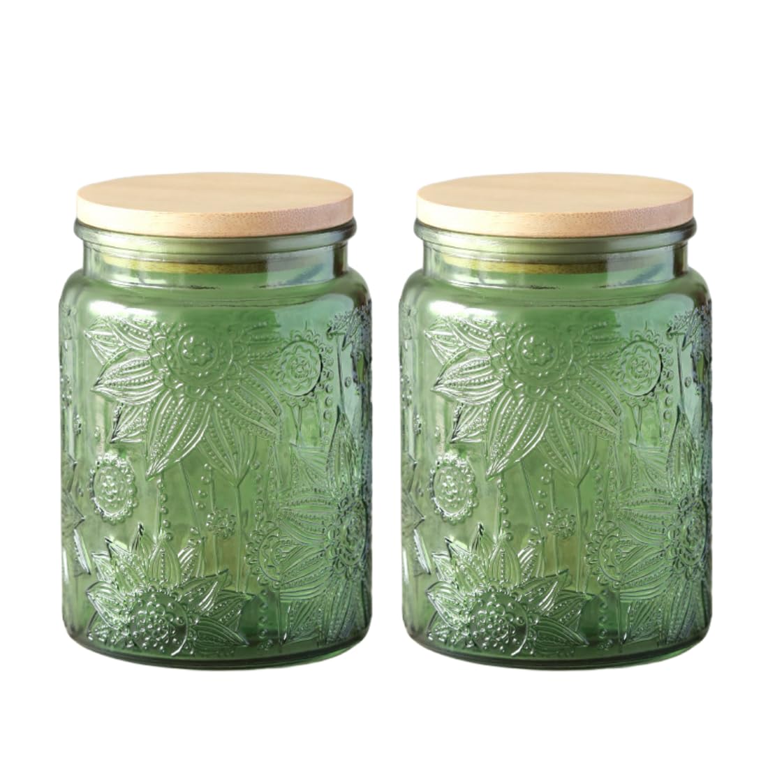 ANSQU Set of 2 Glass Jars with Lids, 700ml Vintage Glass Storage Jars, Cookie Jar Sugar Container for Kitchen Counter, Pantry, Candy Jar with Lid (Green)
