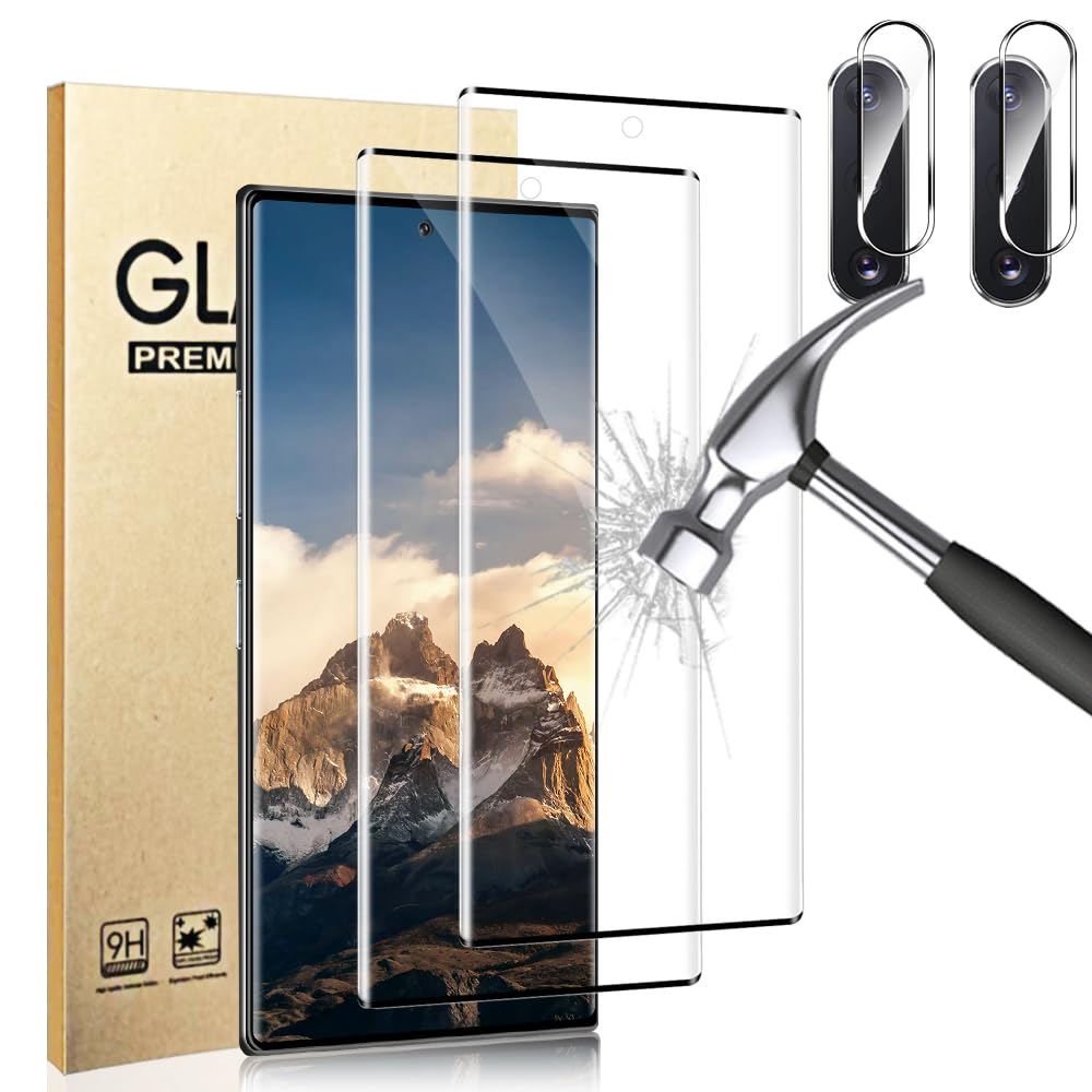 Photo 1 of [2+2 Pack] for Note 10 Plus Screen Protector and Camera Lens Protector, Fingerprint Unlock, 9H Hardness Tempered Glass, Anti-Scratch, HD Clear Full Coverage, Bubble-Free, for Note 10 Plus 6.8 Inch