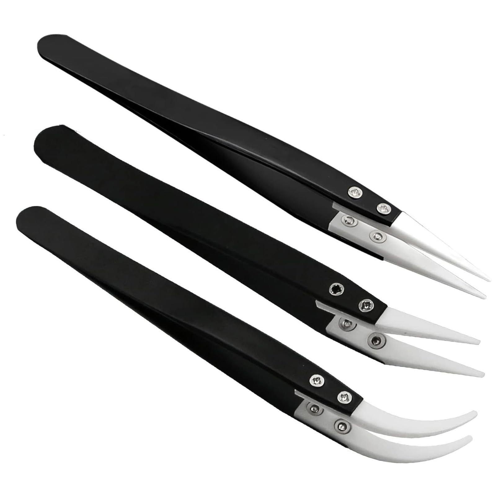 RSYHVG 3Pcs Stainless Steel Ceramic Pointed Tweezers for Electronic Repair,Jewelry Making,Laboratory Work,High Temperature Resistant Insulated Clamping Tools