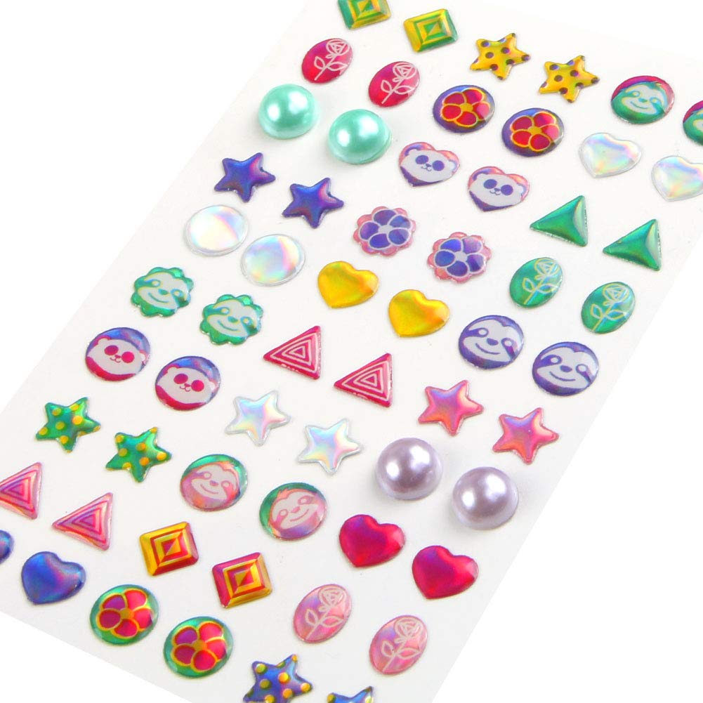 AUGSUN 240 Piece Sticker Earrings 3D Gems Girls Earrings Self-Adhesive Glitter Craft Crystal Stickers