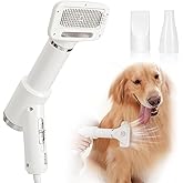 Portable Dog Hair Dryer with Brush – 300W, 3 Heat Settings, Professional, Overheat Protection for Small Medium Pets