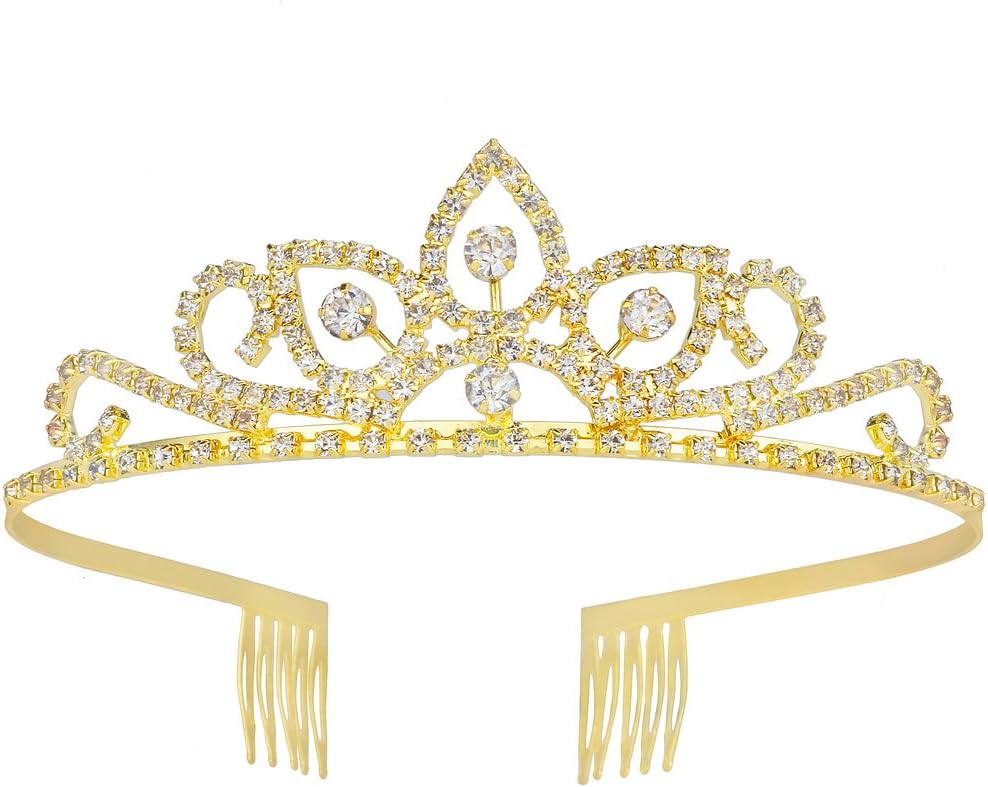 Gorgeous Pretty Rhinestone Tiara Crown Exquisite Headband Comb Pin Wedding Bridal Birthday Gold Tiaras Gold