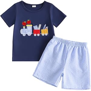 Galvoney Toddler Boy Back to School Outfits T-Shirt Shorts 2 Piece Set | Baby Boys Back-to-School Outfits for First Day of Sc
