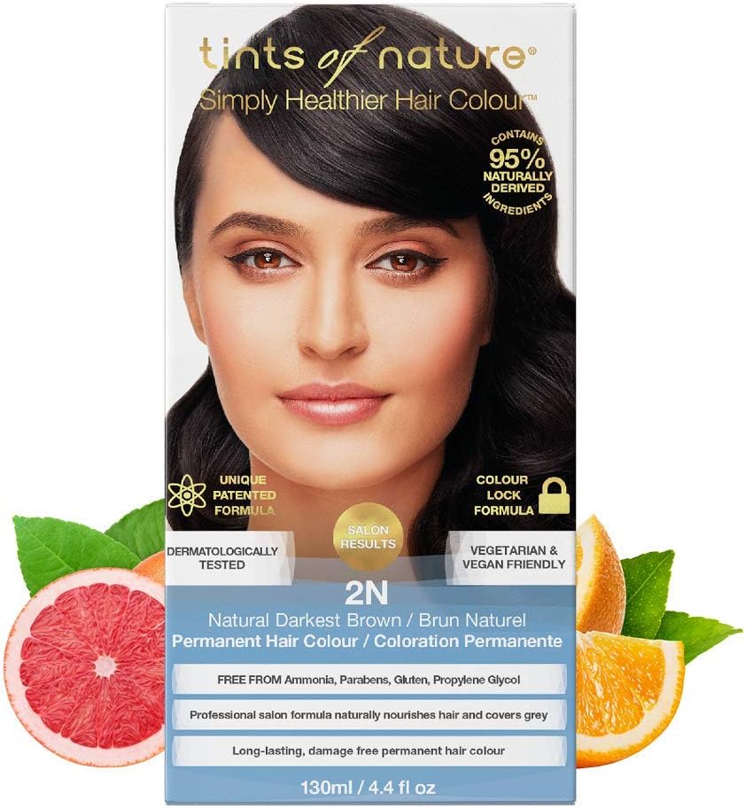 Tints of Nature 2N Natural Darkest Brown Permanent Hair Dye, Nourishes Hair and Covers Greys, Ammonia-Free, 130ml