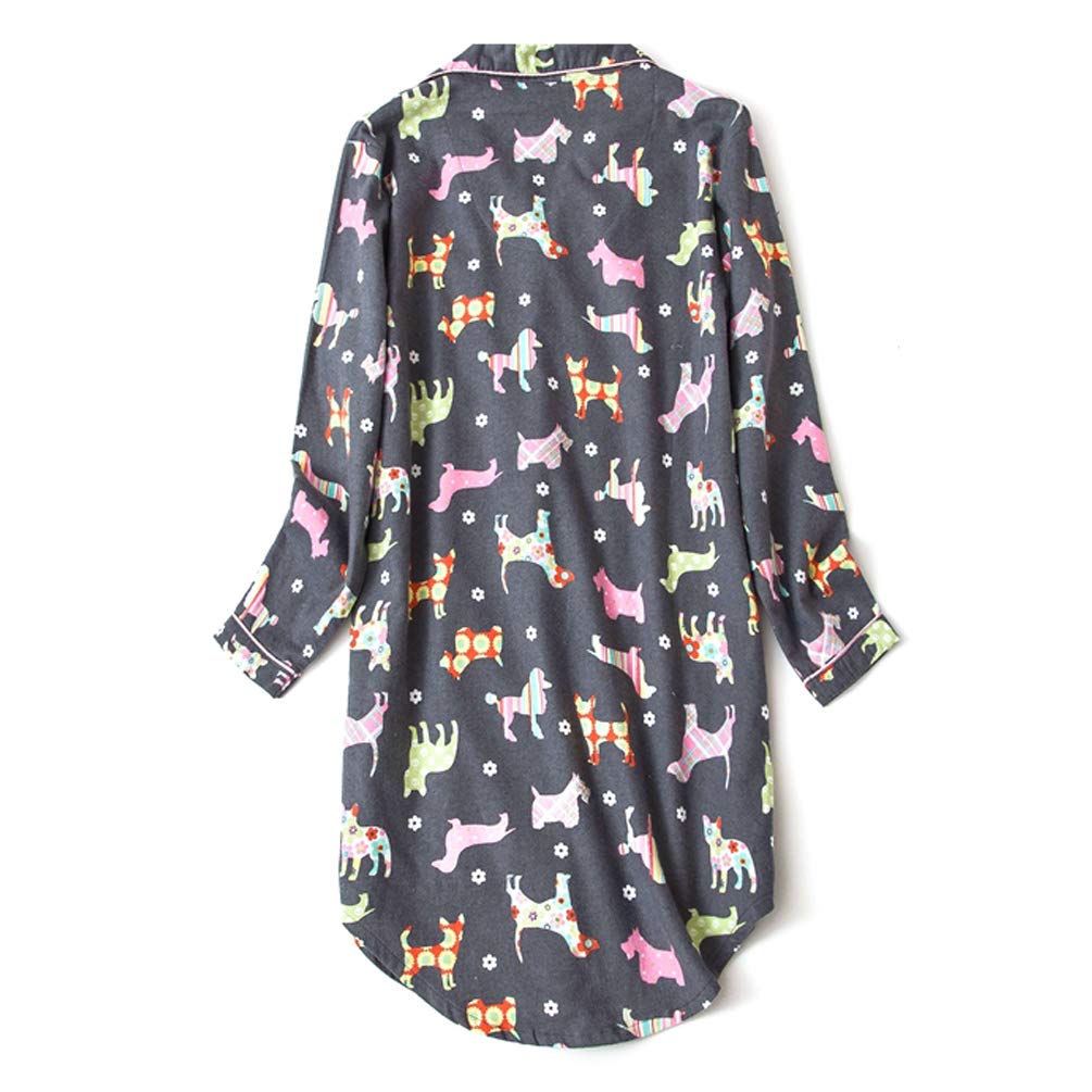 ENJOYNIGHT Women\'s Sleep Shirt Flannel Print Pajama Top Button-Front Nightshirt Sleepwear (X-Large, Grey Dog)