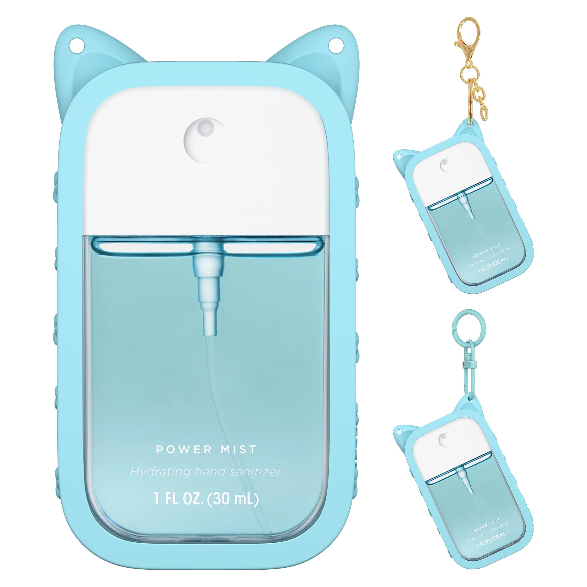 Photo 1 of 1 Pack Silicone Case Compatible with Touchland Hand Sanitizer Spray (Fit for 1 FL OZ/30 mL Ver), Portable Keychain Cute Color Ears (Sky Blue)