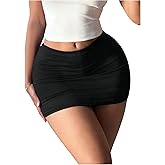 MakeMeChic Women's Plus Size Black Mini Skirts Ruched High Waisted Sexy Fitted Bodycon Short Skirts