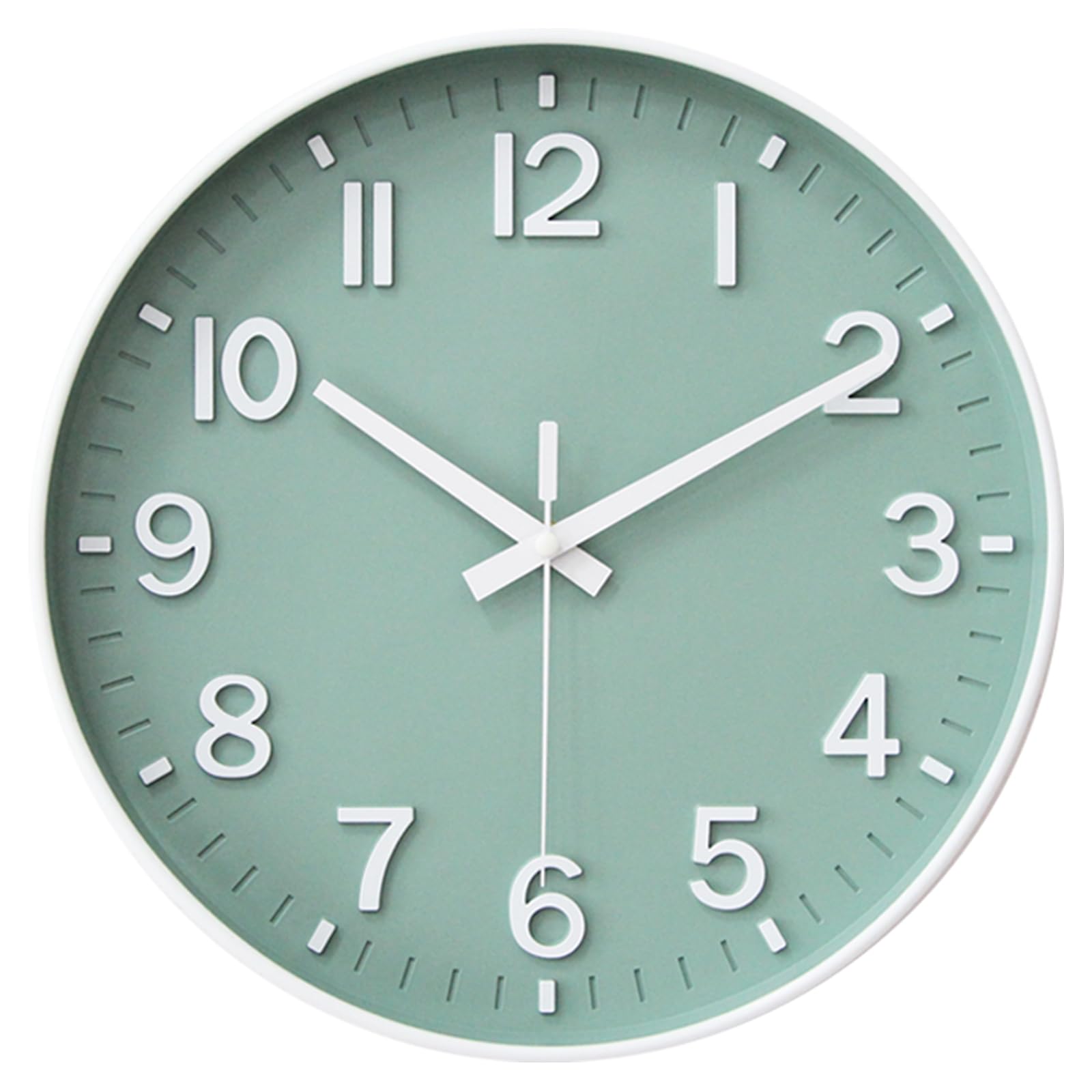 HZDHCLH Wall Clocks Battery Operated,Wall Clock Green,12 inch Wall Clock Silent Non Ticking Modern 3D Numbers for Kitchen Bedroom Living Room Office Classroom Decor