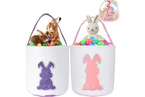 CAMIRUS 2Pack Easter Bunny Basket Bags for Kids, Canvas Cute Easter Bucket Bags with Glitter Rabbit for Kids Easter Eggs Hunting Party Decoration, Easter Event, Carry Storage Eggs Candy and Gifts.