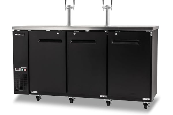 PEAKCOLD Commercial Kegerator, 72" Wide, 4 Tap Draft Beer Dispenser, 3 Door | 4 tap kegerator with forced air cooling and adjustable shelves, ETL certified and NSF compliant, US Support