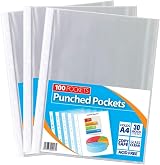 1ABOVE 30 Micron 300Pack A4 Glass Clear Plastic Wallets Punched Poly Pocket