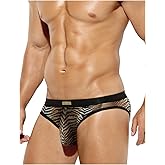 Arjen Kroos Men's Sexy Underwear See-through Sheer Printed Briefs Mesh Pouch Lingerie Tagless Underpants