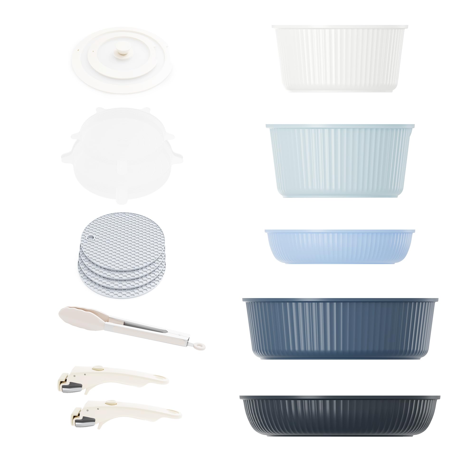 Photo 1 of Caannasweis Detachable Nonstick Cookware Set - Stackable Induction Pots and Pans With Removable Handles, Dishwasher Safe - For RV Camping, Oven and Stovetop Use, 5 Pieces (Sea Wave)