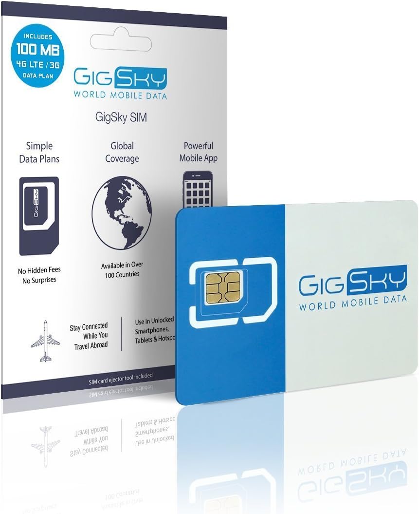 GigSky SIM Card with 100MB of mobile data for international travel