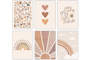 Canssape Set of 6 Baby Nursery Room Decor for Girl 8"x10" You Are My Sunshine Wall Decor | Boho Rainbow Decor for Girls Bedro