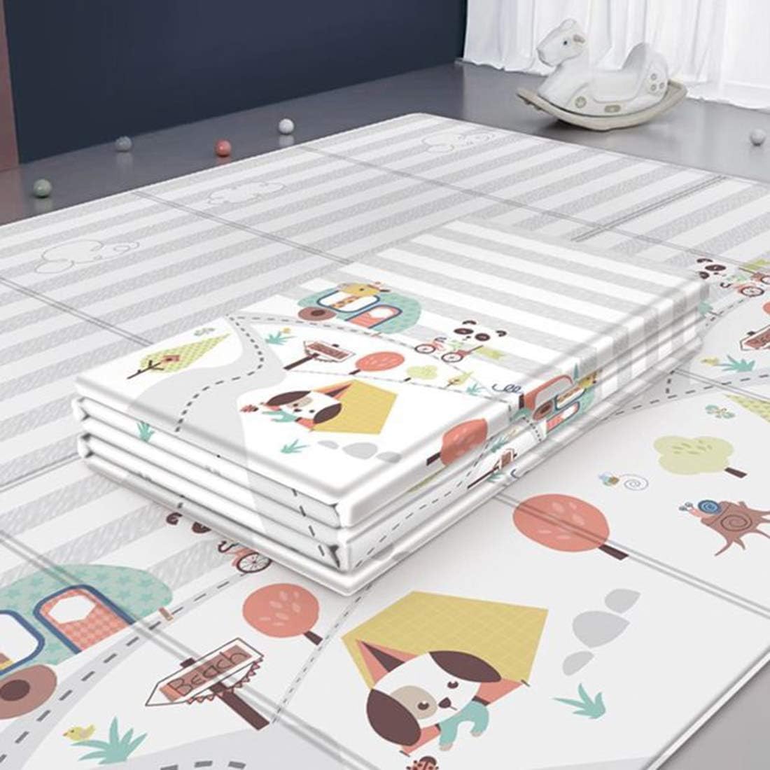 Dittzz Baby Play Mat, Folding Children Crawling Mat Double-Sided Waterproof Floor Care Play Mat for Toddler Kids,Extra Large,200 x 180 x1 cm, LDPE+ Silk