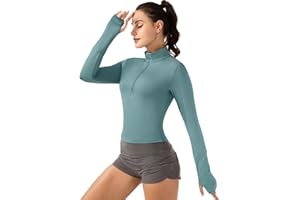 GGOV Crop Tops Women's Long Sleeve Workout Shirt with Half Zip Closure, Slim Fit, and Buttery-Soft Fabric