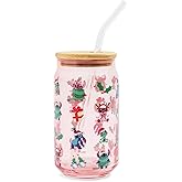 Disney Lilo & Stitch Holiday Glass Tumbler With Bamboo Lid and Reusable Glass Straw | Holds 16 Ounces