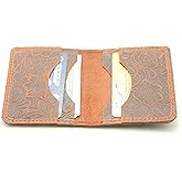 JJNUSA Handmade Distressed Men's Minimalist Leather Wallet Card Holder Wallets for Gifts Brown Flower style2
