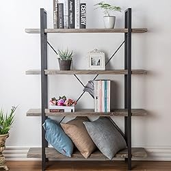 HSH 4-Shelf Vintage Industrial Bookshelf, Rustic