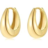 STAYLOVE Small Chunky Gold Hoops Teardrop Huggie Earrings 925 Sterling Silver Post 14k Gold Plated Oval Thick Hoop Earrings for Women