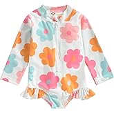 Baby Girl Swimsuit Zip Rash Guard Ruffled Long Sleeve One Piece Swimwear Toddler Bathing Suit Rashguard Beach Wear