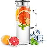 Hwagui - Heat Resistant Glass Pitcher with Stainless Steel Lid, Water Carafe with Handle, Good Beverage Pitcher for Homemade Juice and Iced Tea, 1000ml/34oz