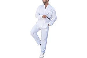 RPOVIG Linen Shirt Sets Outfits:Men's 2 Pieces Henley Shirts Long Sleeve Loose Yoga Pants Beach Clothing