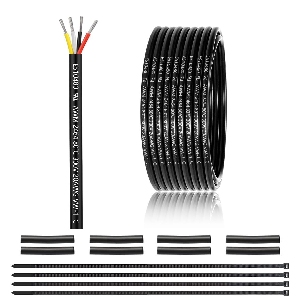 Photo 1 of 20 Gauge 4 Conductor Electrical Wire 25FT, UL 2464 20 AWG 4 Wire Cable Tinned Copper PVC Stranded 20/4 Core Wire for LED Lighting, Outdoor Low Voltage Extension Cable, Automotive etc.