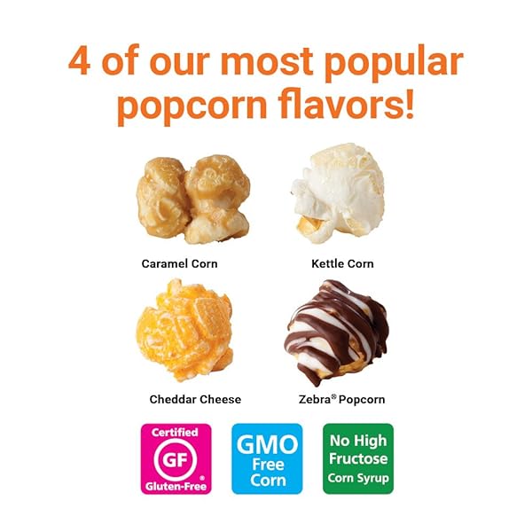 POPCORNOPOLIS GOURMET POPCORN CONE (12 PK) ASSORTED FLAVORS – ZEBRA, CHEDDAR CHEESE, CARAMEL & KETTLE CORN POPCORN, GREAT FOR GIFTING & SHARING