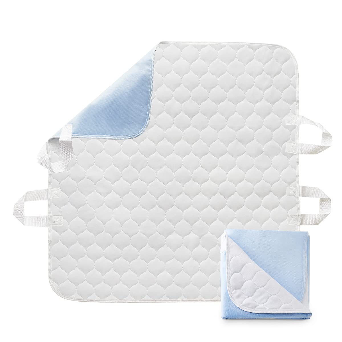 OasisSpace Washable Bed Pad with Handles - 2 Pack Waterproof Reusable Incontinence Underpad with 4 Straps, Bed Transfer Pad on Hospital & Home Care, Super Absorbent & Soft Top Layer 34'' x 36''