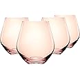 Godinger Wine Glasses, Stemless Wine Glasses, Red Wine Glasses, Drinking Glasses, European Made Stemless Wine Glass - Blush, 17oz, Set of 4