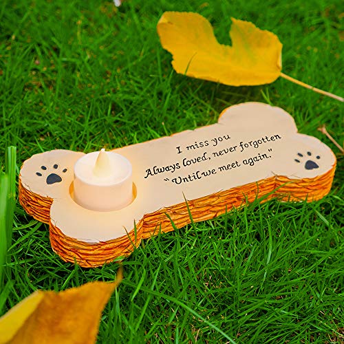 Gwnuqpa Pet Memorial Stone for Dog with 3 Pack Flameless Led Lights Candles for in Memory of Dog Rainbow Bridge Keepsake, Loss of Dog Gifts,Grave Marker for Outdoor Tombstone Or Indoor Display