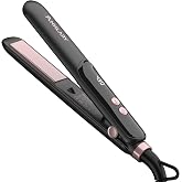 ANNLARY Mini Hair Straightener, Portable Small Flat Iron for Travel | Dual voltage with LED display, adjustable heat, Dual PTC heating, negative ion care, titanium plates, and auto shut-off.