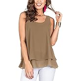 Floral Find Women's Chiffon Layered Tank Tops Summer Sleeveless Round Neck Blouses Shirts