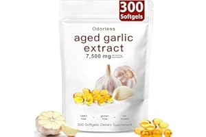 Aged Garlic Extract,300 Count 7500mg Odorless Organic Garlic Capsules for Heart & Immune Antioxidant Supplements, All-Natural