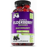 Cure24 Sambucus Elderberry Gummies + Vitamin C + Zinc for Kids & Adults, X3 Immune Support, Natural Flavors + Ingredients, Vegan, Non-GMO, Made in USA (120)