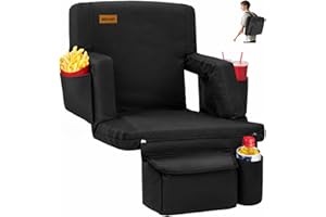 Overmont Stadium Seat with Back Support – 6-Position Recliner, Extra Wide Cushion, Dual Hooks, Backpack Straps, and Multiple 