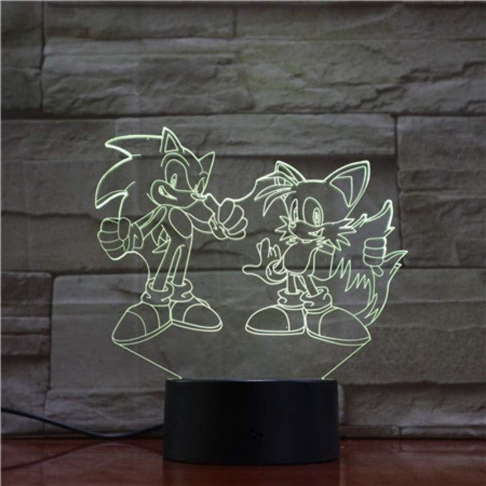 3D Illusion Cartoon Sonic Action Figure 3D LED Light Lamp Changing Anime The Hedgehog Sonic Miles Toy Lighting Home Gifts (DIOPCCE) [Energy Class A+++]
